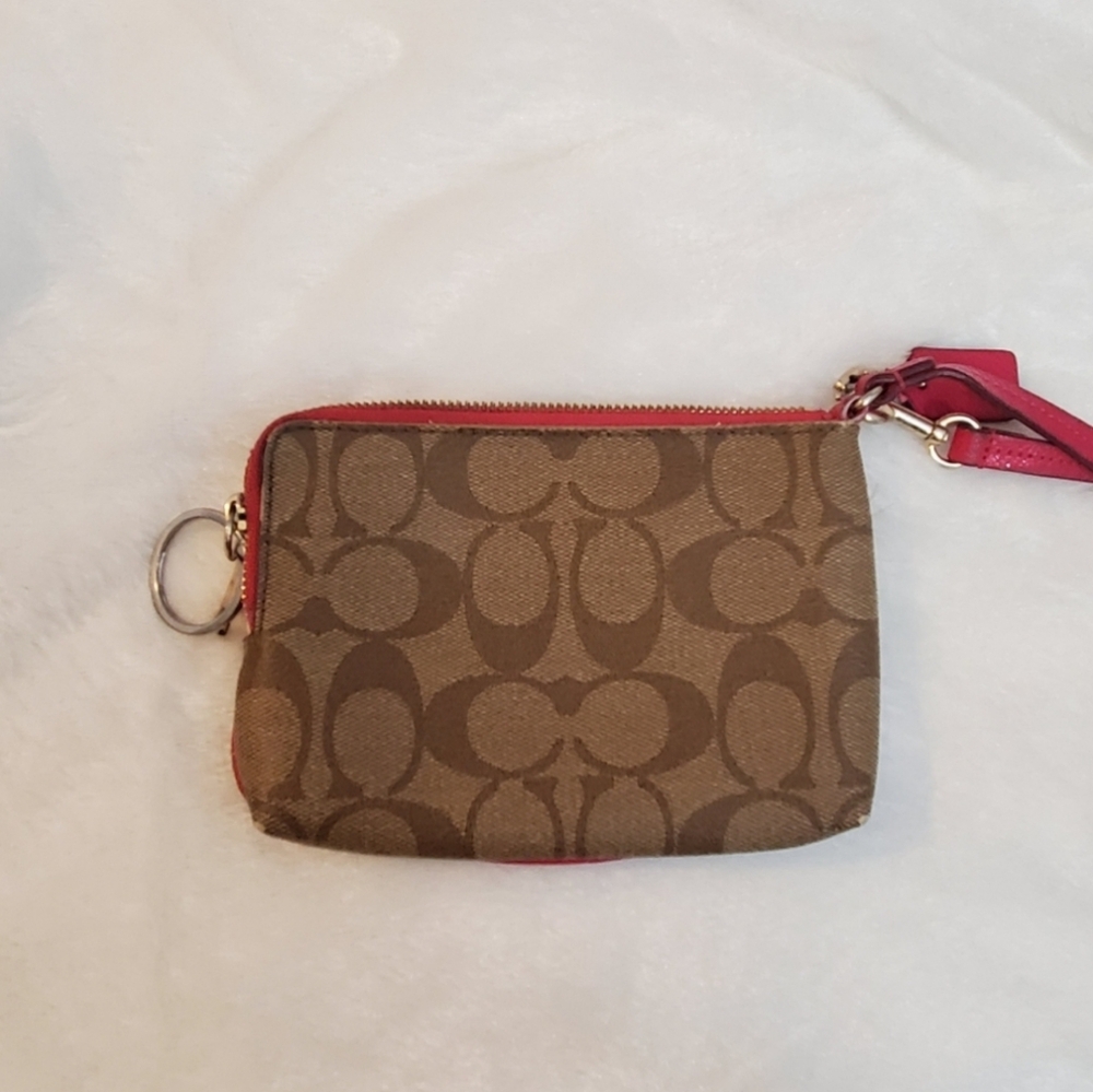 Coach Signature Print Wristlet Wallet Brown And Pink - Picture 3 of 9